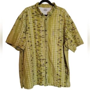 Columbia PFG Mens Fishing Shirt Short Sleeve Green Black Fish Size XL